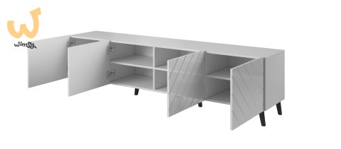 Szafka RTV ABETO 200x42x52 biały/biały połysk Szafka RTV ABETO 200x42x52 biały/biały połysk