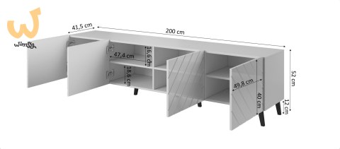 Szafka RTV ABETO 200x42x52 biały/biały połysk Szafka RTV ABETO 200x42x52 biały/biały połysk