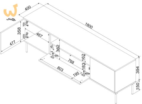 Szafka RTV EF + kominek czarny TRESSE 180x40x54,5 kaszmir mat Szafka RTV EF + kominek czarny TRESSE 180x40x54,5 kaszmir mat