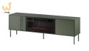 Szafka RTV EF + kominek czarny TRESSE 180x40x54,5 zieleń mat