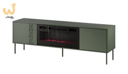 Szafka RTV EF + kominek czarny TRESSE 180x40x54,5 zieleń mat
