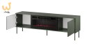 Szafka RTV EF + kominek czarny TRESSE 180x40x54,5 zieleń mat