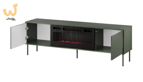Szafka RTV EF + kominek czarny TRESSE 180x40x54,5 zieleń mat Szafka RTV EF + kominek czarny TRESSE 180x40x54,5 zieleń mat