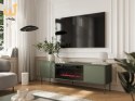 Szafka RTV EF + kominek czarny TRESSE 180x40x54,5 zieleń mat