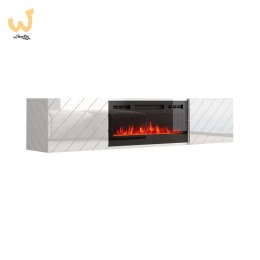Szafka RTV LUXE 182,6x34,5x37,5 biały/biały połysk + czarny kominek