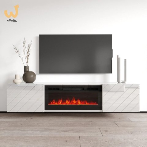 Szafka RTV LUXE 182,6x34,5x37,5 biały/biały połysk + czarny kominek Szafka RTV LUXE 182,6x34,5x37,5 biały/biały połysk + czarny kominek