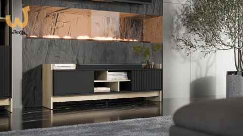 Szafka RTV PORTO 2D 150x38x50 dąb/czarny Szafka RTV PORTO 2D 150x38x50 dąb/czarny