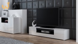 Szafka RTV VIVA 180 biały/ biały połysk+ czarny