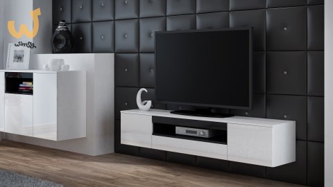 Szafka RTV VIVA 180 biały/ biały połysk+ czarny Szafka RTV VIVA 180 biały/ biały połysk+ czarny