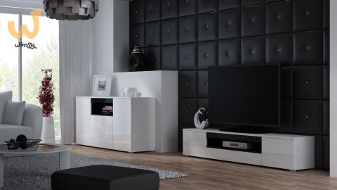 Szafka RTV VIVA 180 biały/ biały połysk+ czarny Szafka RTV VIVA 180 biały/ biały połysk+ czarny