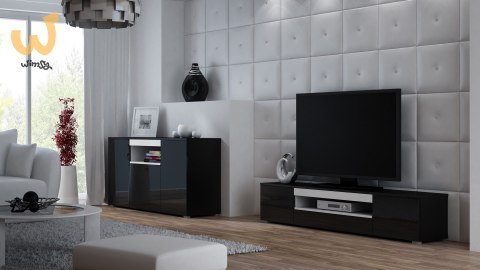 Szafka RTV VIVA 180 czarny/ czarny połysk+ biały Szafka RTV VIVA 180 czarny/ czarny połysk+ biały