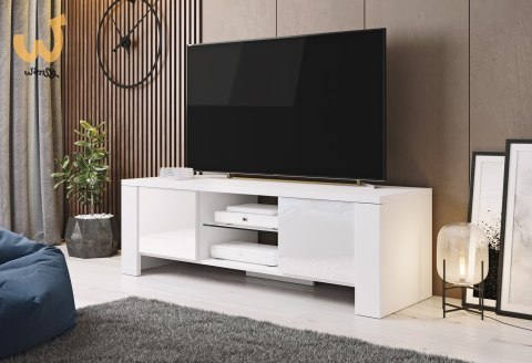 Szafka RTV WEST 42/130/42 biały/ biały połysk Szafka RTV WEST 42/130/42 biały/ biały połysk
