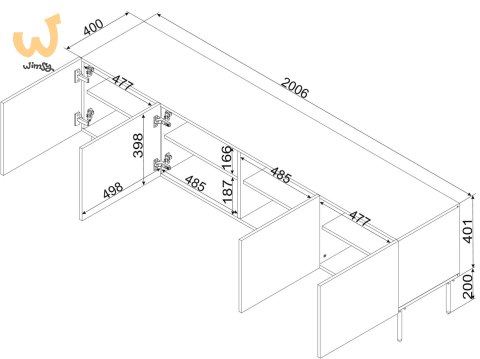 Szafka RTV 4D PALAZZO BIS 201x40x60 czarny mat Szafka RTV 4D PALAZZO BIS 201x40x60 czarny mat