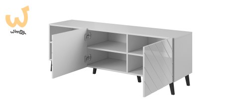 Szafka RTV ABETO 150x42x52 biały/biały połysk Szafka RTV ABETO 150x42x52 biały/biały połysk
