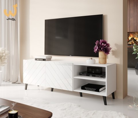 Szafka RTV ABETO 150x42x52 biały/biały połysk Szafka RTV ABETO 150x42x52 biały/biały połysk
