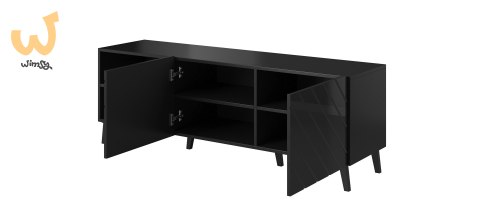 Szafka RTV ABETO 150x42x52 czarny/czarny połysk Szafka RTV ABETO 150x42x52 czarny/czarny połysk