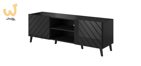 Szafka RTV ABETO 150x42x52 czarny/czarny połysk Szafka RTV ABETO 150x42x52 czarny/czarny połysk