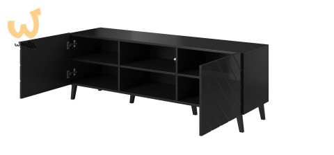 Szafka RTV ABETO 150x42x52 czarny/czarny połysk Szafka RTV ABETO 150x42x52 czarny/czarny połysk