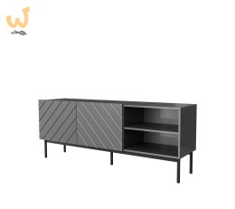 Szafka RTV ABETO na czarnym stelażu ze stali 150x42x60 grafit/grafit połysk