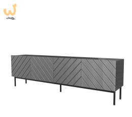 Szafka RTV ABETO na czarnym stelażu ze stali 200x42x60 grafit/grafit połysk