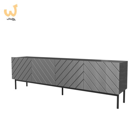 Szafka RTV ABETO na czarnym stelażu ze stali 200x42x60 grafit/grafit połysk