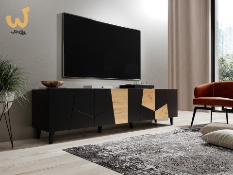 Szafka RTV ETNA 200x42x52 czarny mat + dąb craft Szafka RTV ETNA 200x42x52 czarny mat + dąb craft
