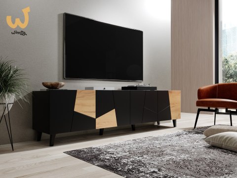 Szafka RTV ETNA 200x42x52 czarny mat + dąb craft Szafka RTV ETNA 200x42x52 czarny mat + dąb craft