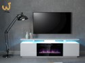 Szafka RTV EVA z kominkiem elektrycznym 180x40x52 biały/biały połysk