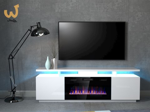 Szafka RTV EVA z kominkiem elektrycznym 180x40x52 biały/biały połysk Szafka RTV EVA z kominkiem elektrycznym 180x40x52 biały/biały połysk