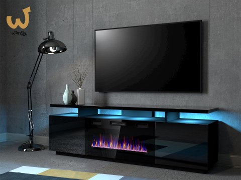Szafka RTV EVA z kominkiem elektrycznym 180x40x52 czarny/czarny połysk Szafka RTV EVA z kominkiem elektrycznym 180x40x52 czarny/czarny połysk