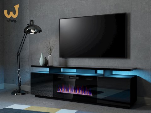 Szafka RTV EVA z kominkiem elektrycznym 180x40x52 czarny/czarny połysk Szafka RTV EVA z kominkiem elektrycznym 180x40x52 czarny/czarny połysk