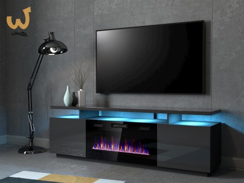 Szafka RTV EVA z kominkiem elektrycznym 180x40x52 grafit/grafit połysk Szafka RTV EVA z kominkiem elektrycznym 180x40x52 grafit/grafit połysk