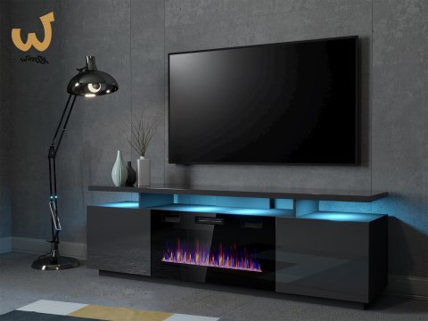 Szafka RTV EVA z kominkiem elektrycznym 180x40x52 grafit/grafit połysk Szafka RTV EVA z kominkiem elektrycznym 180x40x52 grafit/grafit połysk