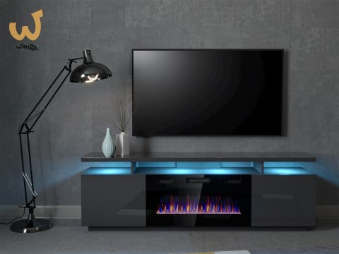 Szafka RTV EVA z kominkiem elektrycznym 180x40x52 grafit/grafit połysk Szafka RTV EVA z kominkiem elektrycznym 180x40x52 grafit/grafit połysk