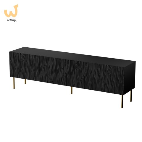 Szafka RTV JUNGLE 190x40,5x59,5 czarny mat + złote nóżki