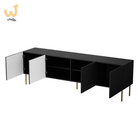 Szafka RTV JUNGLE 190x40,5x59,5 czarny mat + złote nóżki Szafka RTV JUNGLE 190x40,5x59,5 czarny mat + złote nóżki