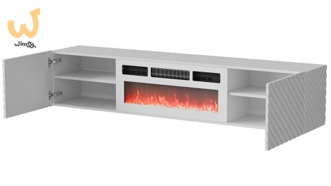 Szafka RTV LARA 183x35x37 biały mat + biały kominek Szafka RTV LARA 183x35x37 biały mat + biały kominek