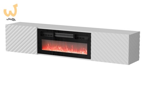 Szafka RTV LARA 183x35x37 biały mat + czarny kominek