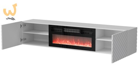 Szafka RTV LARA 183x35x37 biały mat + czarny kominek Szafka RTV LARA 183x35x37 biały mat + czarny kominek