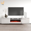 Szafka RTV LUXE 182,6x34,5x37,5 biały/biały połysk + biały kominek