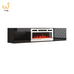 Szafka RTV LUXE 182,6x34,5x37,5 czarny/czarny połysk + biały kominek