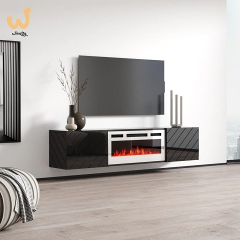 Szafka RTV LUXE 182,6x34,5x37,5 czarny/czarny połysk + biały kominek Szafka RTV LUXE 182,6x34,5x37,5 czarny/czarny połysk + biały kominek