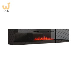 Szafka RTV LUXE 182,6x34,5x37,5 czarny/czarny połysk + czarny kominek