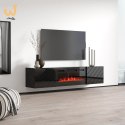 Szafka RTV LUXE 182,6x34,5x37,5 czarny/czarny połysk + czarny kominek