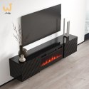Szafka RTV LUXE 182,6x34,5x37,5 czarny/czarny połysk + czarny kominek