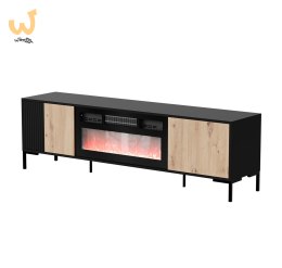 Szafka RTV MERCI 180x40x53,5 czarny/dąb artisan + kominek