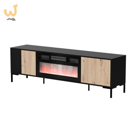 Szafka RTV MERCI 180x40x53,5 czarny/dąb artisan + kominek