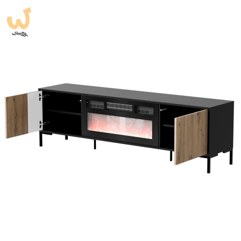 Szafka RTV MERCI 180x40x53,5 czarny/dąb artisan + kominek Szafka RTV MERCI 180x40x53,5 czarny/dąb artisan + kominek