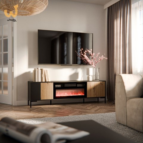 Szafka RTV MERCI 180x40x53,5 czarny/dąb artisan + kominek Szafka RTV MERCI 180x40x53,5 czarny/dąb artisan + kominek