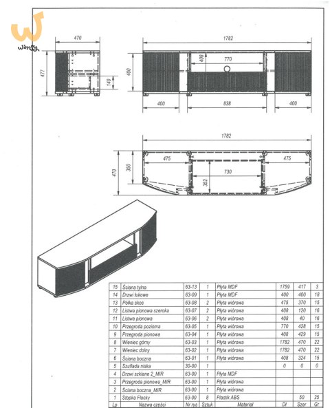 Szafka RTV MICHELLE 178x35-47xH48 czarny/dąb viking Szafka RTV MICHELLE 178x35-47xH48 czarny/dąb viking